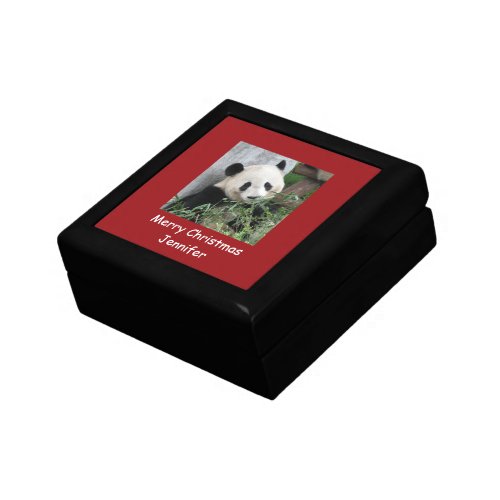 Giant Panda Merry Christmas Name Red Gift Box