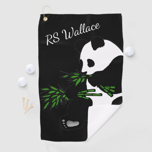 Giant Panda Monogram or Name Black Golf Towel