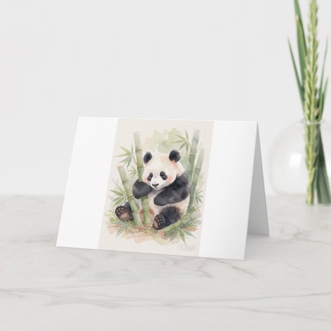 Giant Panda Napping Among The Bamboo Shoots Greeti Card