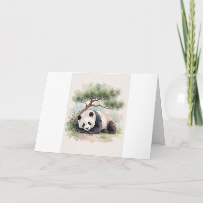 Giant Panda Napping Under The Pine Canopy Greeting Card