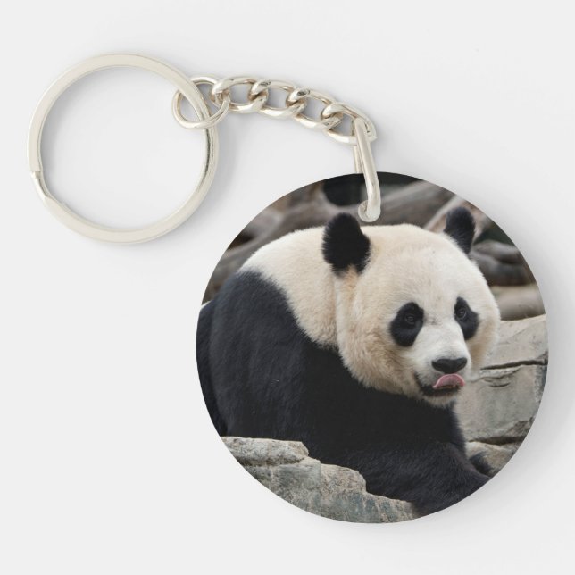 Giant Panda on Rocks Keychain (Front)