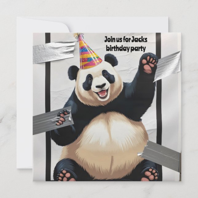 Giant panda sitting up wearing birthday hat invitation (Front)