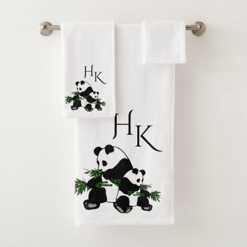 Giant Pandas Monogram Bath Towel Set