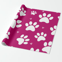 Giant Paw Print Pink Holiday Wrapping Paper
