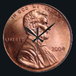 Giant penny coin clock<br><div class="desc">PLEASE NOTE: THIS CLOCK IS NOT EMBOSSED OR 3D IN ANY WAY NOR IS IT MADE OF ACTUAL COPPER / BRONZE. IT IS A PHOTOGRAPHIC IMAGE OF A COIN PRINTED ON A CLOCK FACE. giant, penny, coin, coins, money, american, america, "abraham licoln", abraham, abe, lincoln, "in god we trust", bronze,...</div>