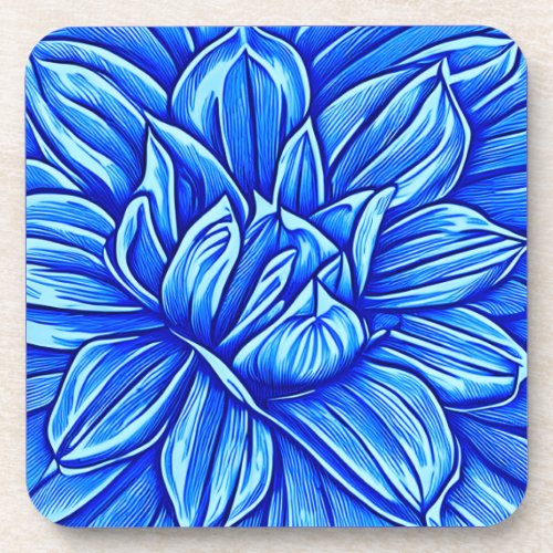 Giant Peony Flower Pattern in Indigo Blue Beverage Coaster