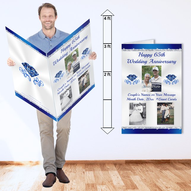 GIANT, Personalized 65th Wedding Anniversary Cards (65th anniversary card. Mum and Dad 65th Wedding Anniversary Cards. Blue Sapphire Anniversary Card.)