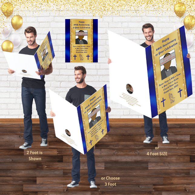 GIANT Photo Church or Pastor Anniversary Cards (Happy Church Anniversary Card. Giant Greeting Cards. Blue and Gold, Pastor Appreciation Cards. 25th.)
