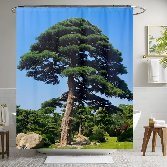 Giant Pine Tree Green Forest Nature Bathroom Decor Shower Curtain (Creator Uploaded)