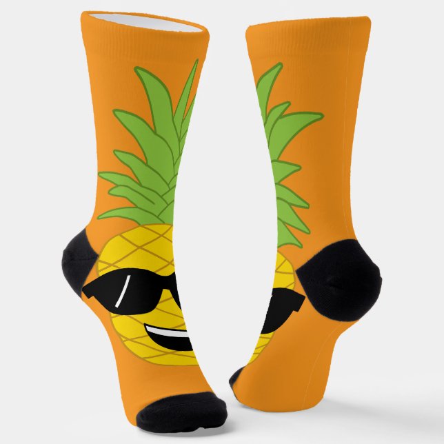 Giant Pineapples Funny Orange Hawaiian Luau Socks (Angled)