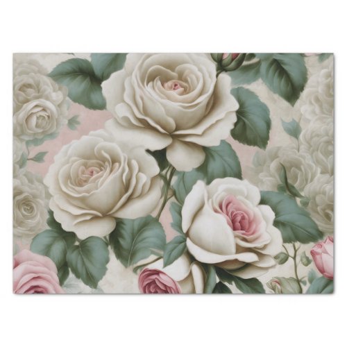 Giant Pink and White Roses Tissue Paper