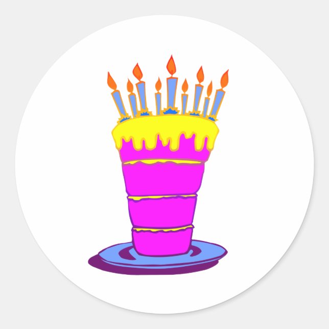 Giant Pink Birthday Cake Classic Round Sticker (Front)