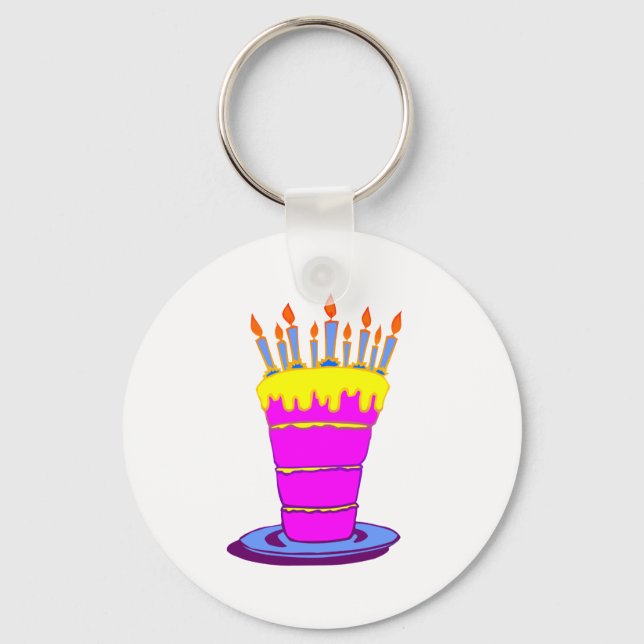 Giant Pink Birthday Cake Keychain (Front)
