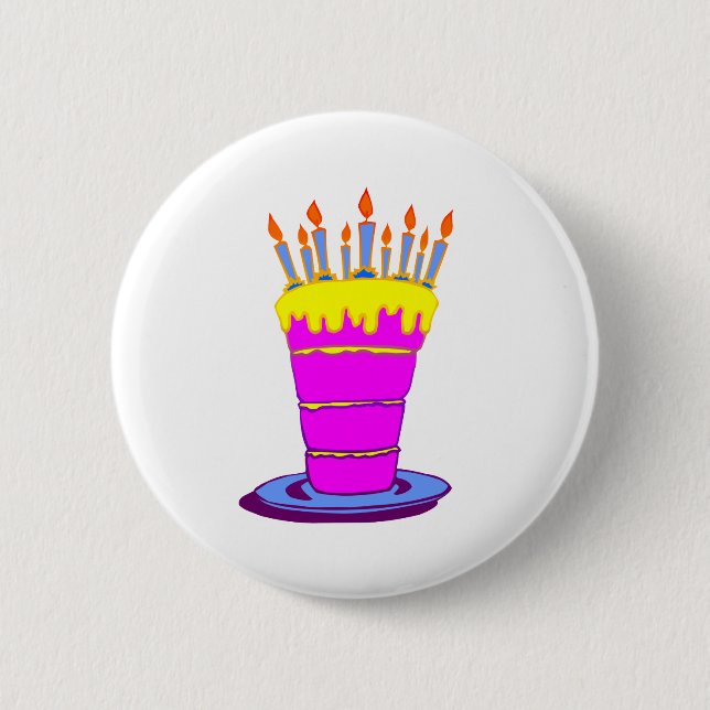 Giant Pink Birthday Cake Pinback Button (Front)