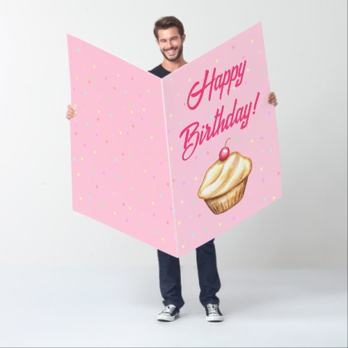 Giant Pink Cupcake Happy Birthday Card