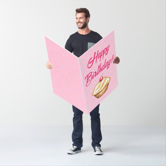 Giant Pink Cupcake Happy Birthday Card (In Situ)