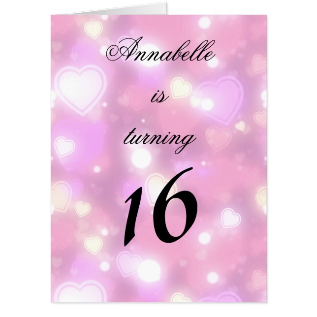 Giant Pink Glitter Hearts Photo Sweet 16 Birthday Card (Front)