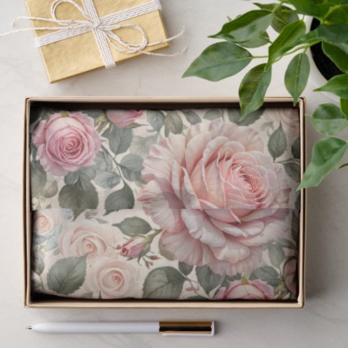 Giant Pink Rose and Buds Botanical Tissue Paper