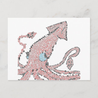Giant pink squid mosaic postcard