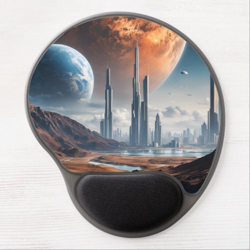 Giant Planets Over a City on Another Planet Gel Mouse Pad