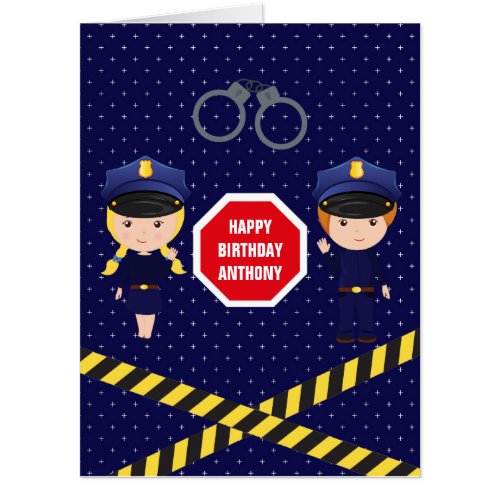 Giant Police themed Birthday Greeting add photo Card