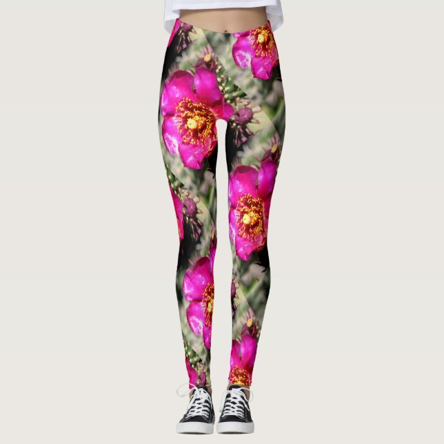 giant prickly pear blossoms pink leggings (Front)