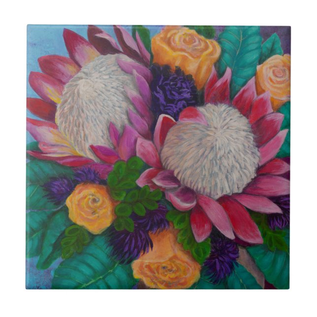 Giant Proteas and Orange Roses Ceramic Tile (Front)