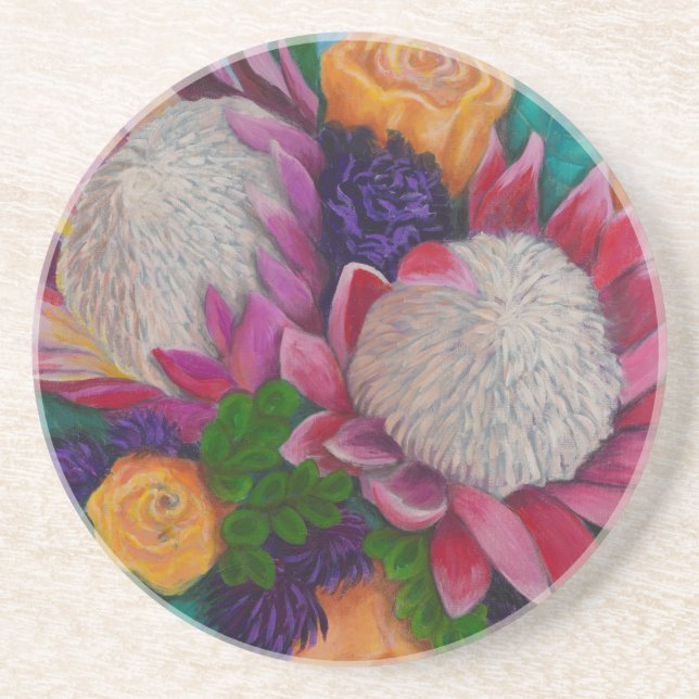 Giant Proteas and Orange Roses Drink Coaster (Front)