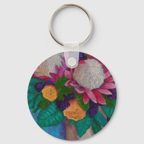 Giant Proteas and Orange Roses Keychain