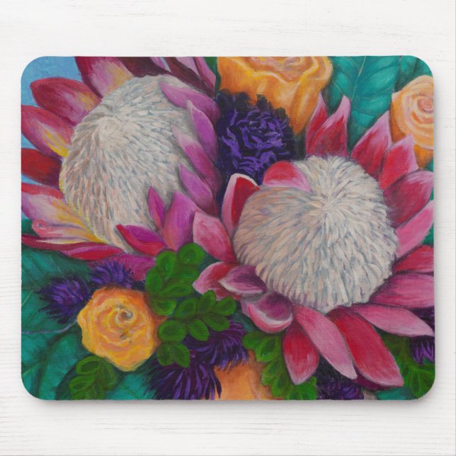 Giant Proteas and Orange Roses Mouse Pad (Front)