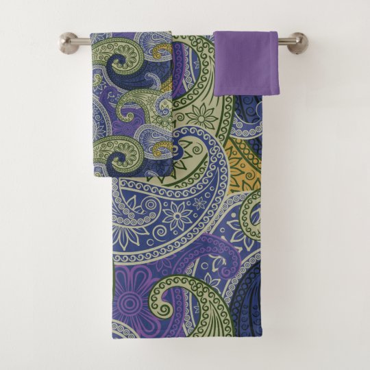 Giant Purple & Green Paisleys Bath Towel Set