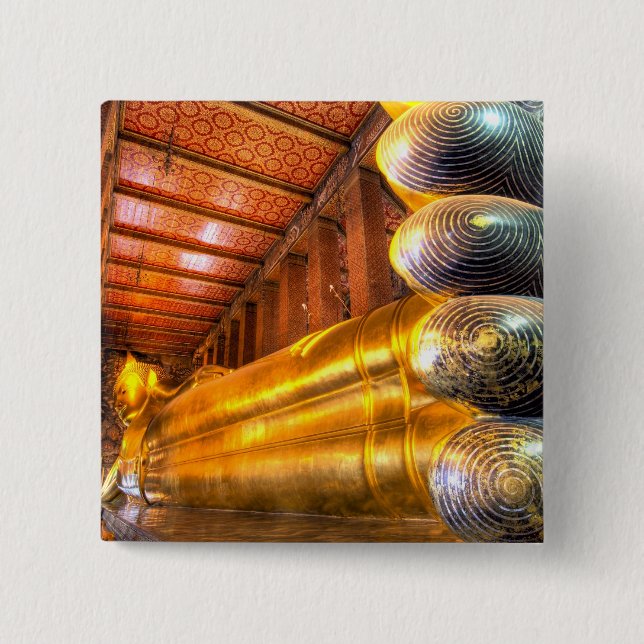 Giant reclining Buddha inside temple, Wat Pho, Button (Front)