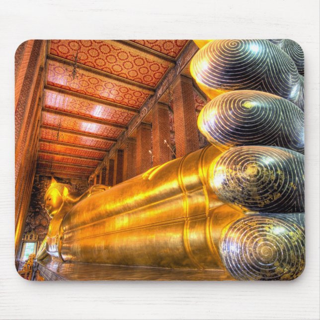 Giant reclining Buddha inside temple, Wat Pho, Mouse Pad (Front)