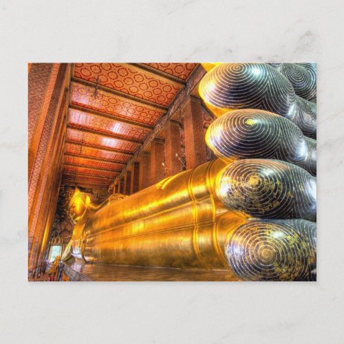 Giant reclining Buddha inside temple Wat Pho Postcard