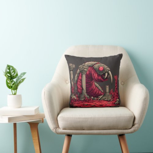 Giant Red Alien Worm Monster Throw Pillow