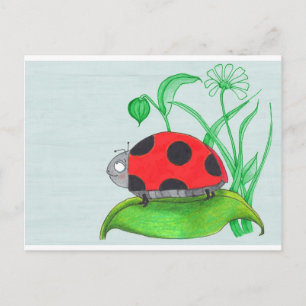 Giant red ladybug on a leaf postcard