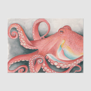 Giant Red Pacific Octopus Watercolor Art Tissue Paper