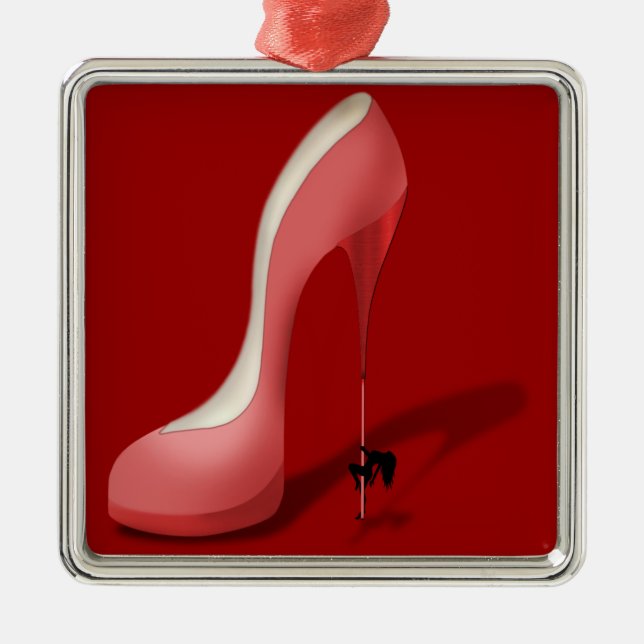 Giant Red Stiletto Cartoon - Heel Dancer Metal Ornament (Front)