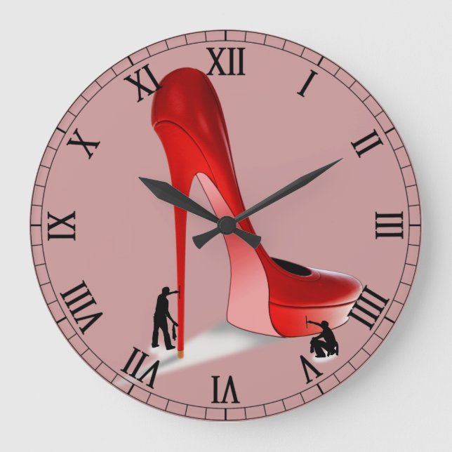 Giant Red Stiletto Cartoon - Pole Dancing Stripper Large Clock (Front)