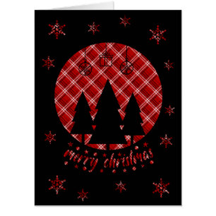 Giant Red White Black Plaid Behind Black Tree Card