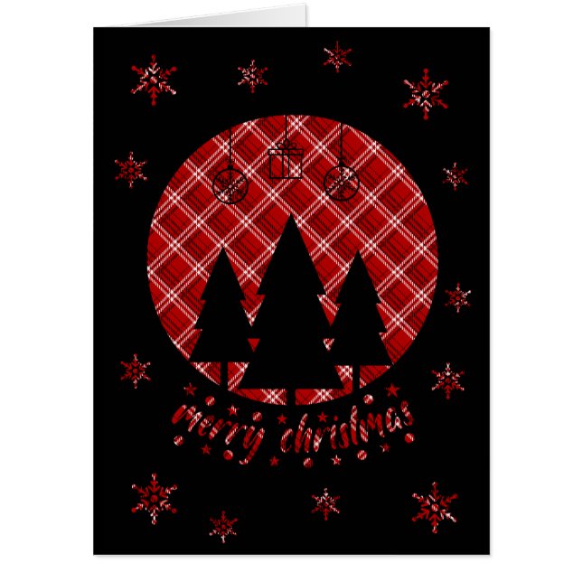 Giant Red White Black Plaid Behind Black Tree Card (Front)
