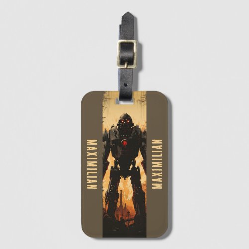 Giant Robot in Post_Apocalyptic Landscape Monogram Luggage Tag