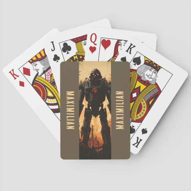 Giant Robot in Post-Apocalyptic Landscape Monogram Poker Cards (Back)