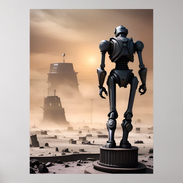 Giant Robot Statue in Isolated Wasteland AI  Poster (Front)