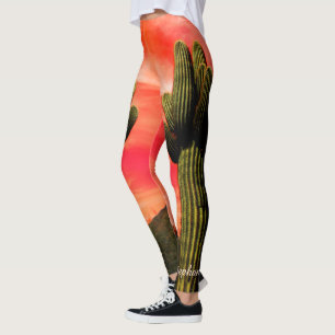 Giant Saguaro Cactus, Personalized Name Leggings