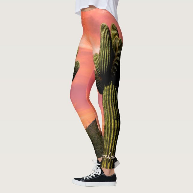 Giant Saguaro Cactus, Personalized Name Leggings (Left)
