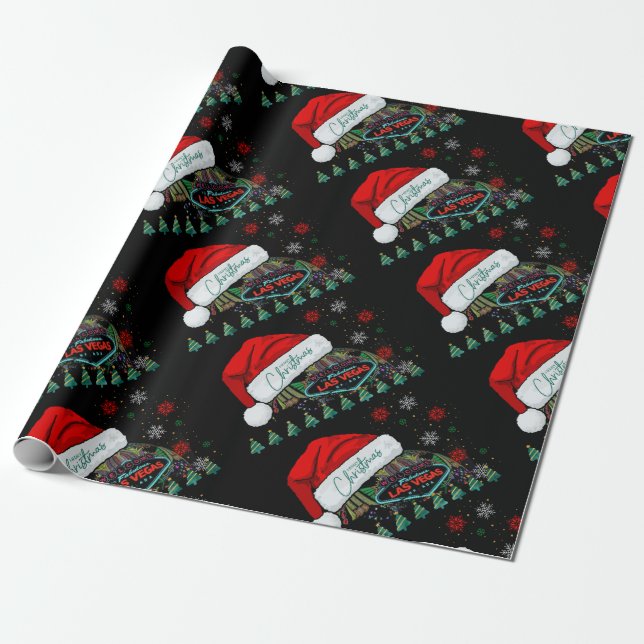 Giant Santa Hat Las Vegas Christmas Wrapping Paper (Unrolled)