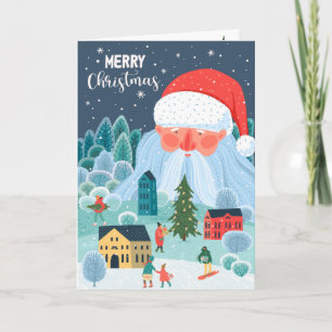 Giant Santa Oversees Town Christmas Card