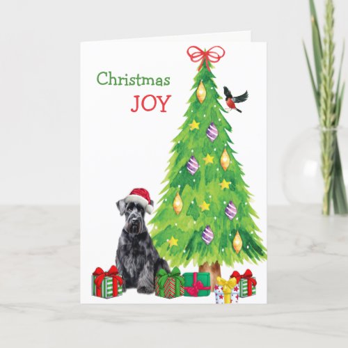 Giant Schnauzer Dog Bird and Christmas Tree Holiday Card