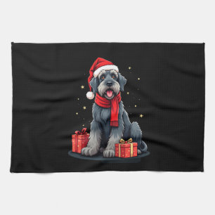 Giant Schnauzer Dog Christmas Parties Holiday Sant Kitchen Towel
